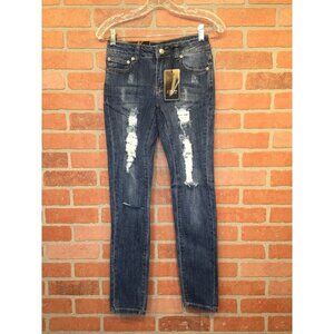 Vella Jean Womens Distressed Skinny Jeans Size 1 Cotton Blend Blue Stretch